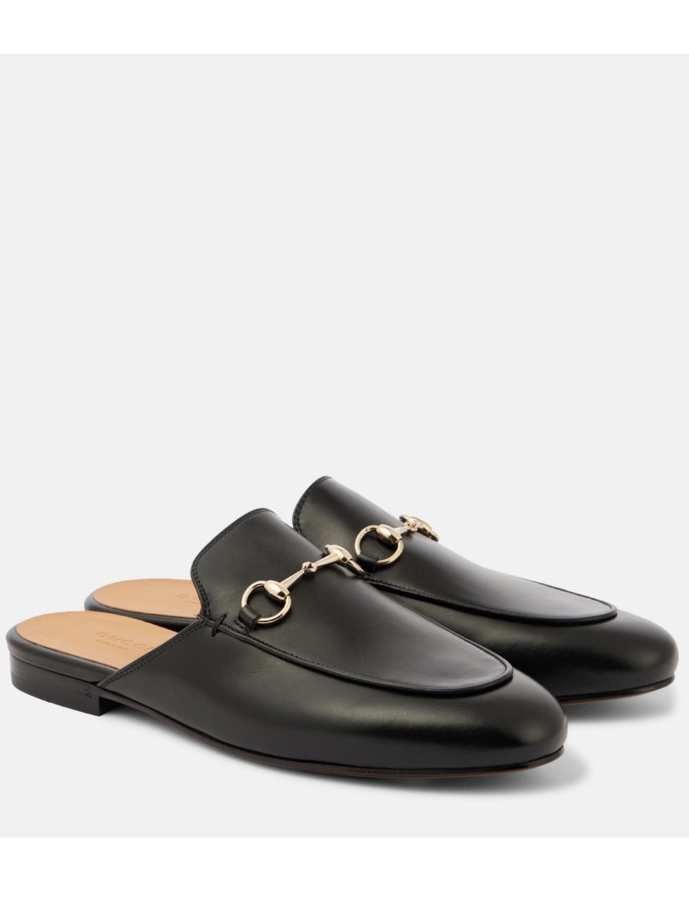 Gucci Black Leather Horsebit Slip-On Mules